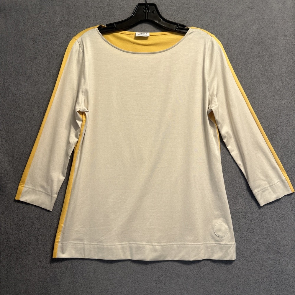 Akris Punto Color Block Top 3/4 Sleeve Size 12 Yellow Gray Stretch Cotton